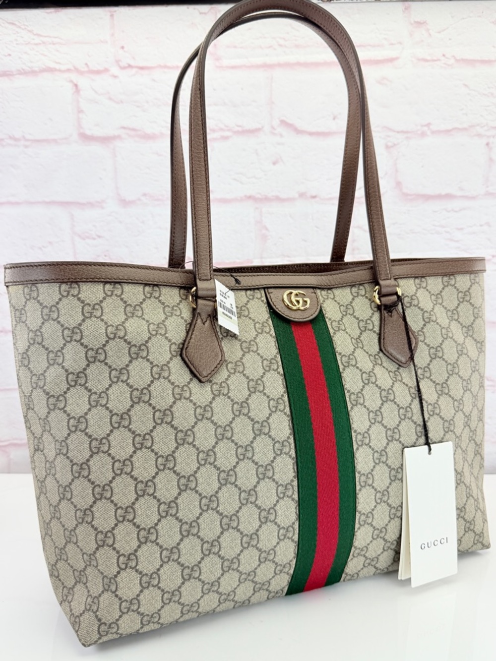 Gucci Ophidia GG Supreme Canvas Tote Bag in Beige NWT
